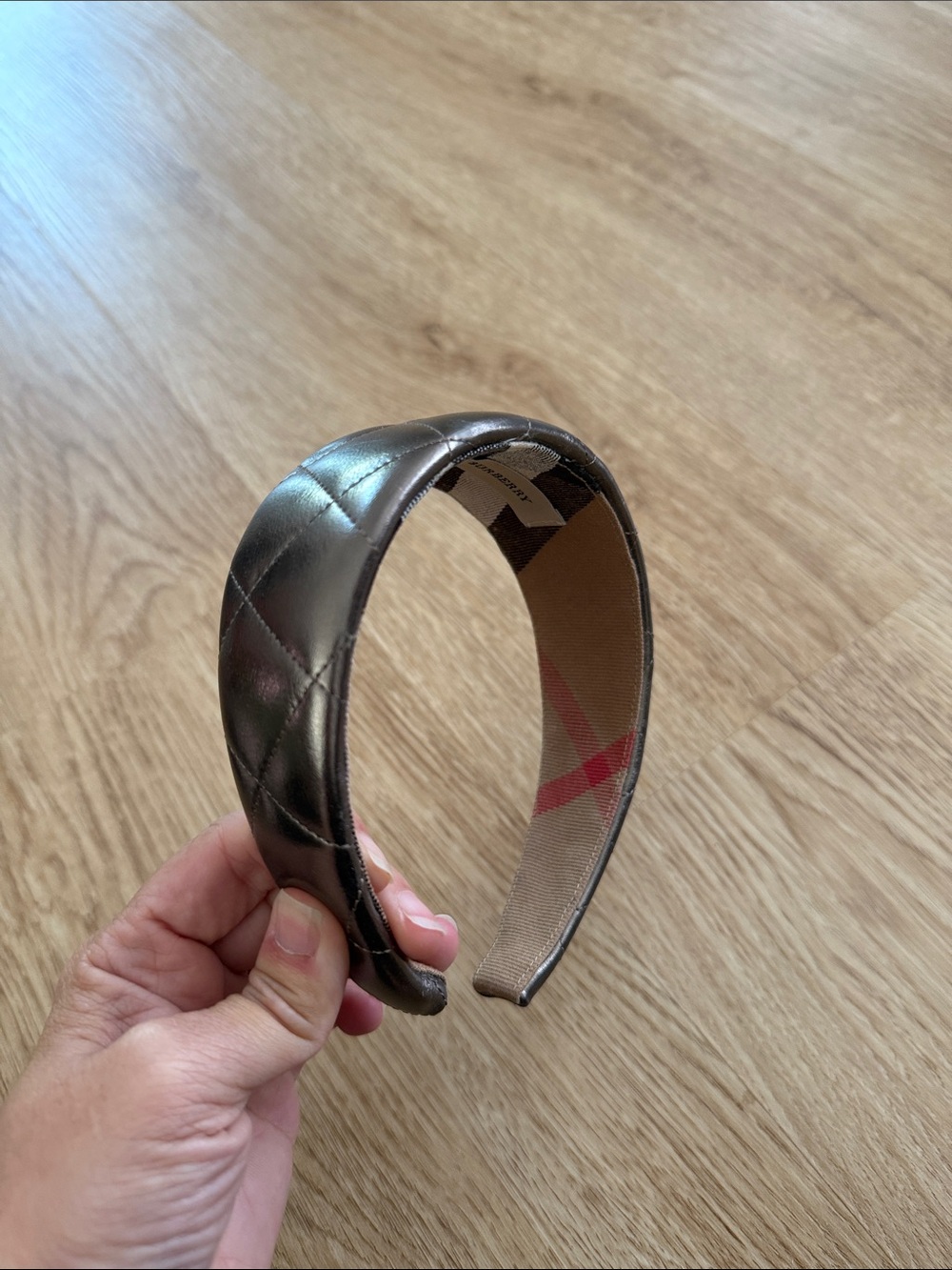 Burberry Quilted Metallic Bronze Leather Headband